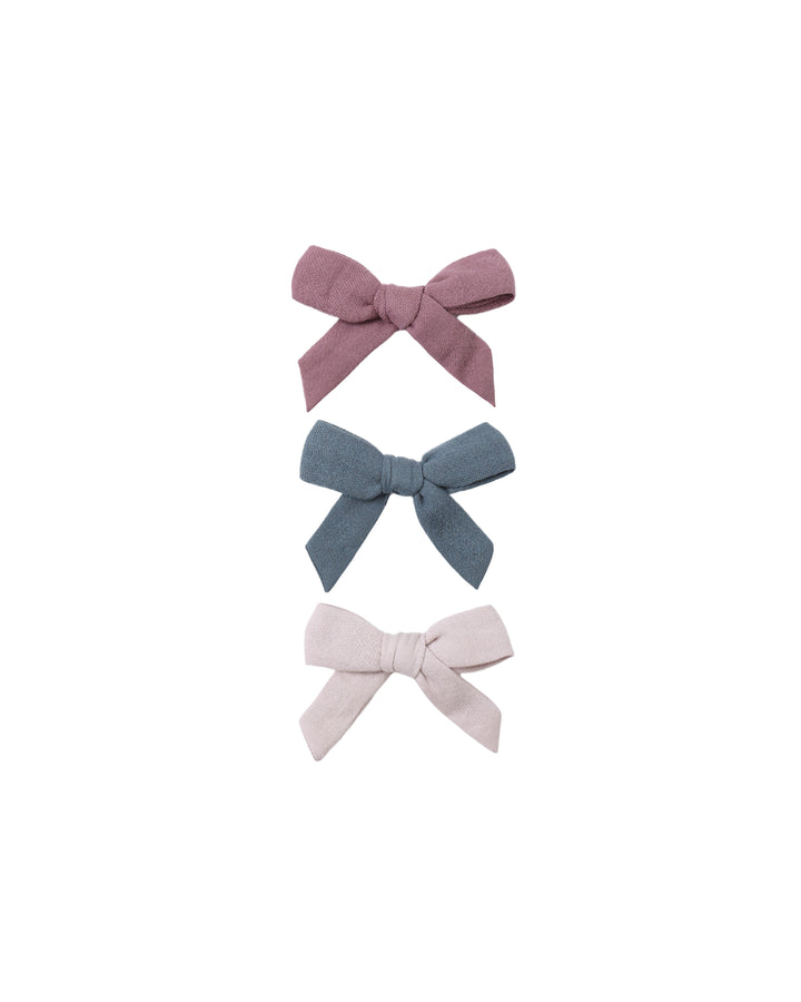 Quincy Mae Bow W. Clip, Set Of 3 - Mulberry, Ocean, Lilac