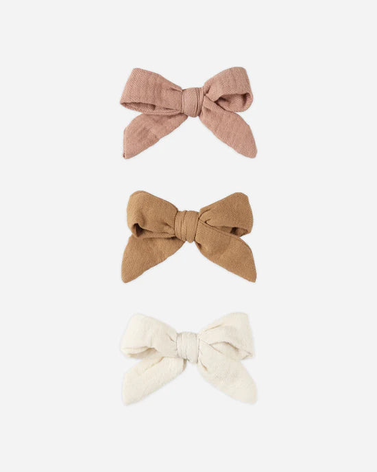 Quincy Mae Bow Clip Set Of 3 - Rose, Natural, Golden