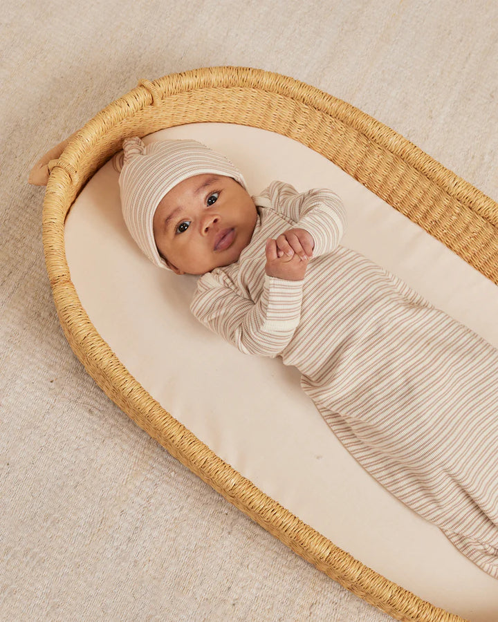 Quincy Mae Baby Gown + Hat Set - Oat Stripe