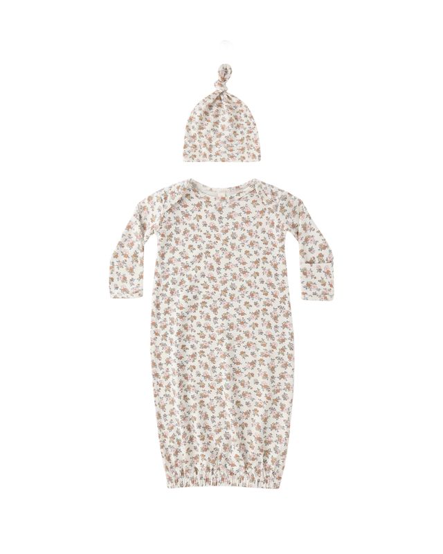Quincy Mae Bamboo Baby Gown + Hat Set - Wildflower