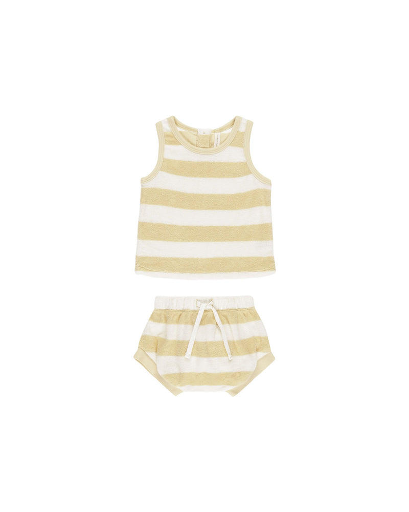 Quincy Mae Terry Tank + Short Set - Yellow Stripe