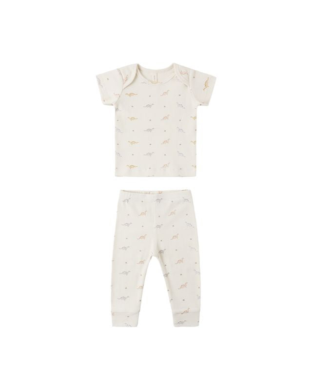 Quincy Mae Ribbed Short Sleeve Tee + Legging Set - Dinos