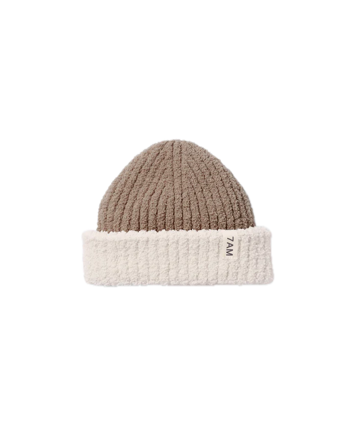 7AM Fuzzy 2 Tone Beanie - Taupe/Ecru
