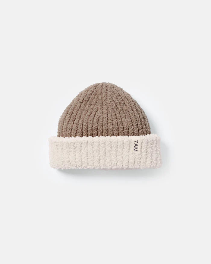 7AM Fuzzy 2 Tone Beanie - Taupe/Ecru