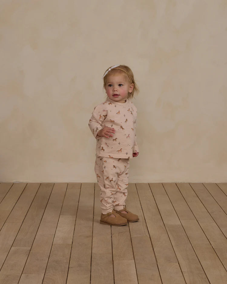 Rylee + Cru Long Sleeve Tee + Pant Set - Horses