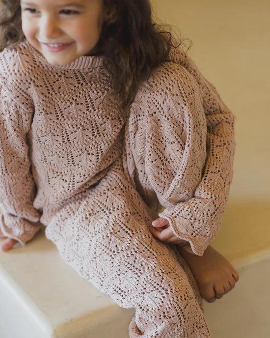 Rylee + Cru Crochet Knit Pullover + Pant Set - Rose