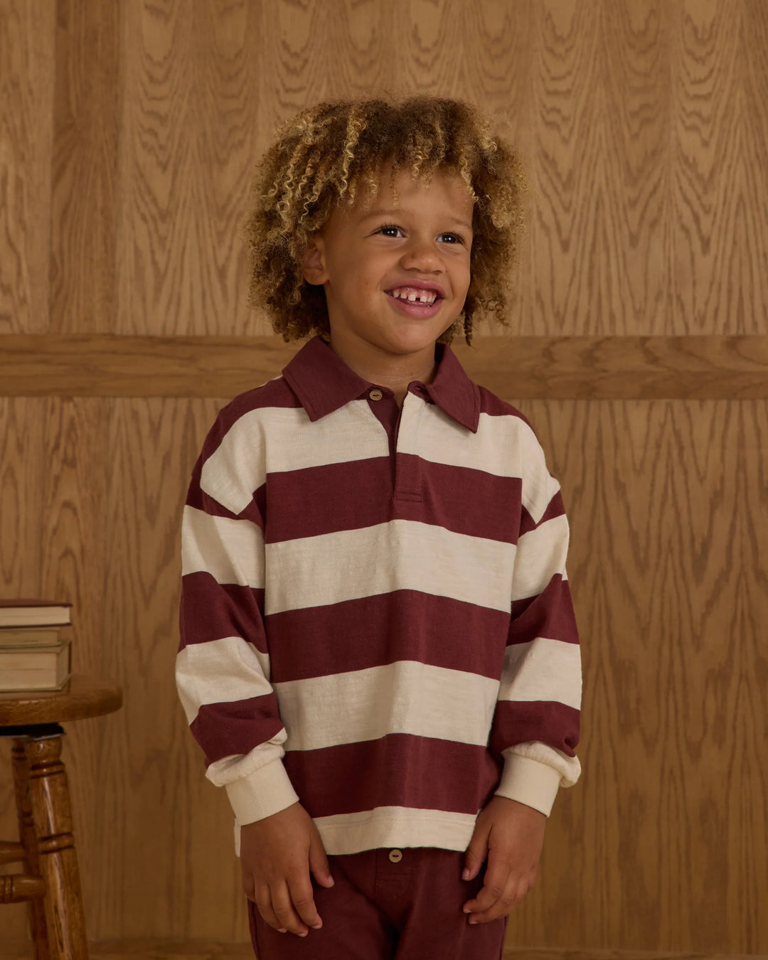 Rylee + Cru Rugby Polo - Burgundy Stripe