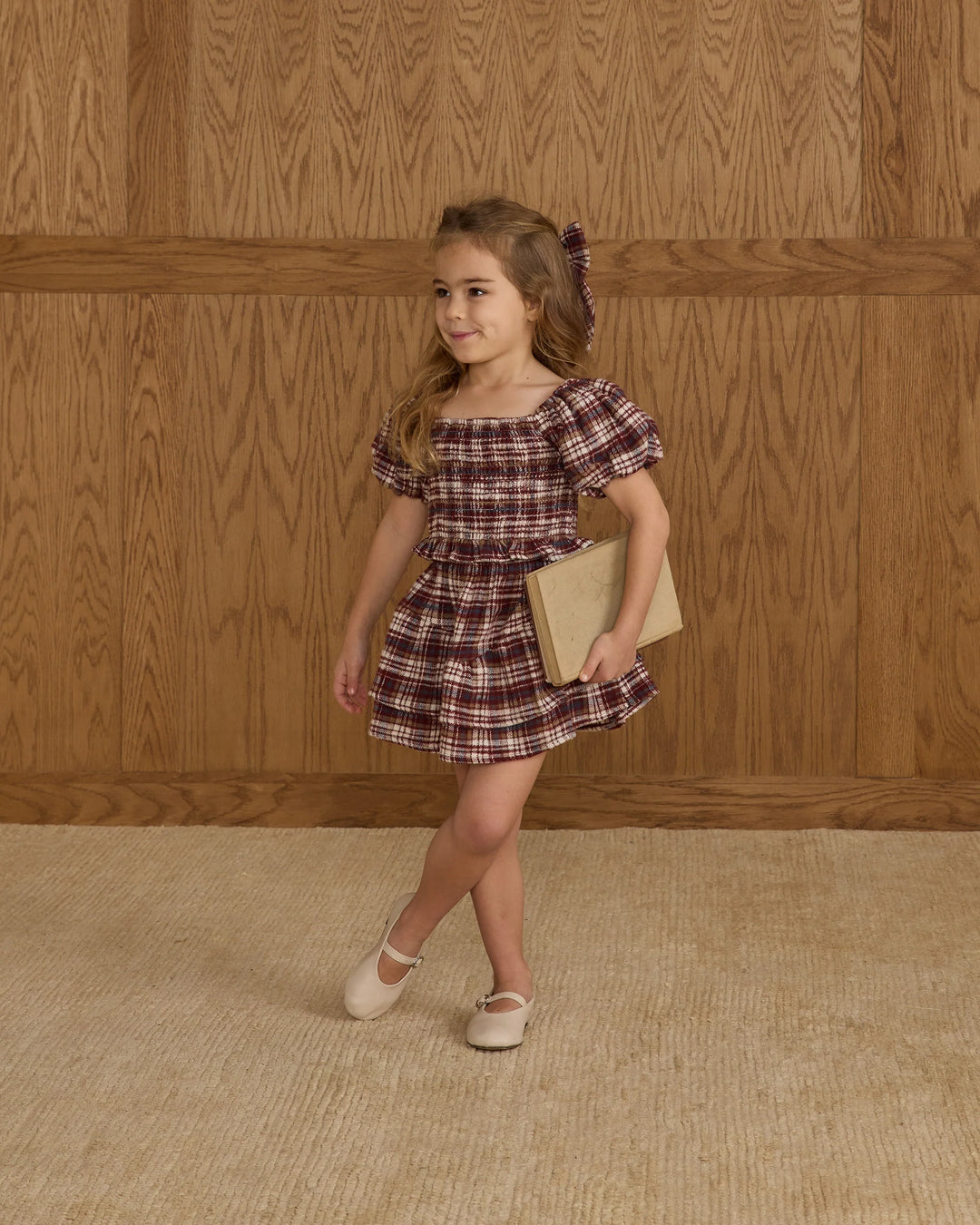 Rylee + Cru Tiered Mini Skirt - Burgundy Plaid
