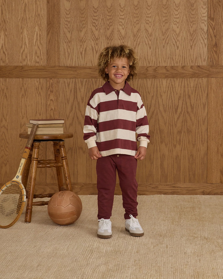 Rylee + Cru Rugby Polo - Burgundy Stripe
