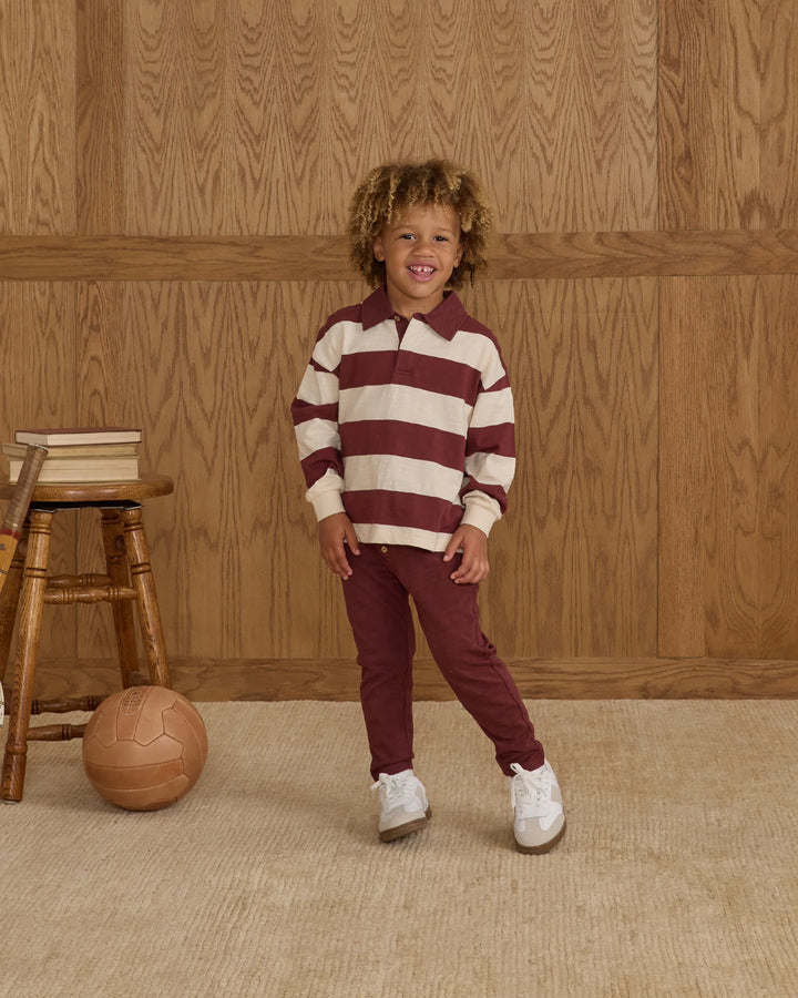 Rylee + Cru Rugby Polo - Burgundy Stripe
