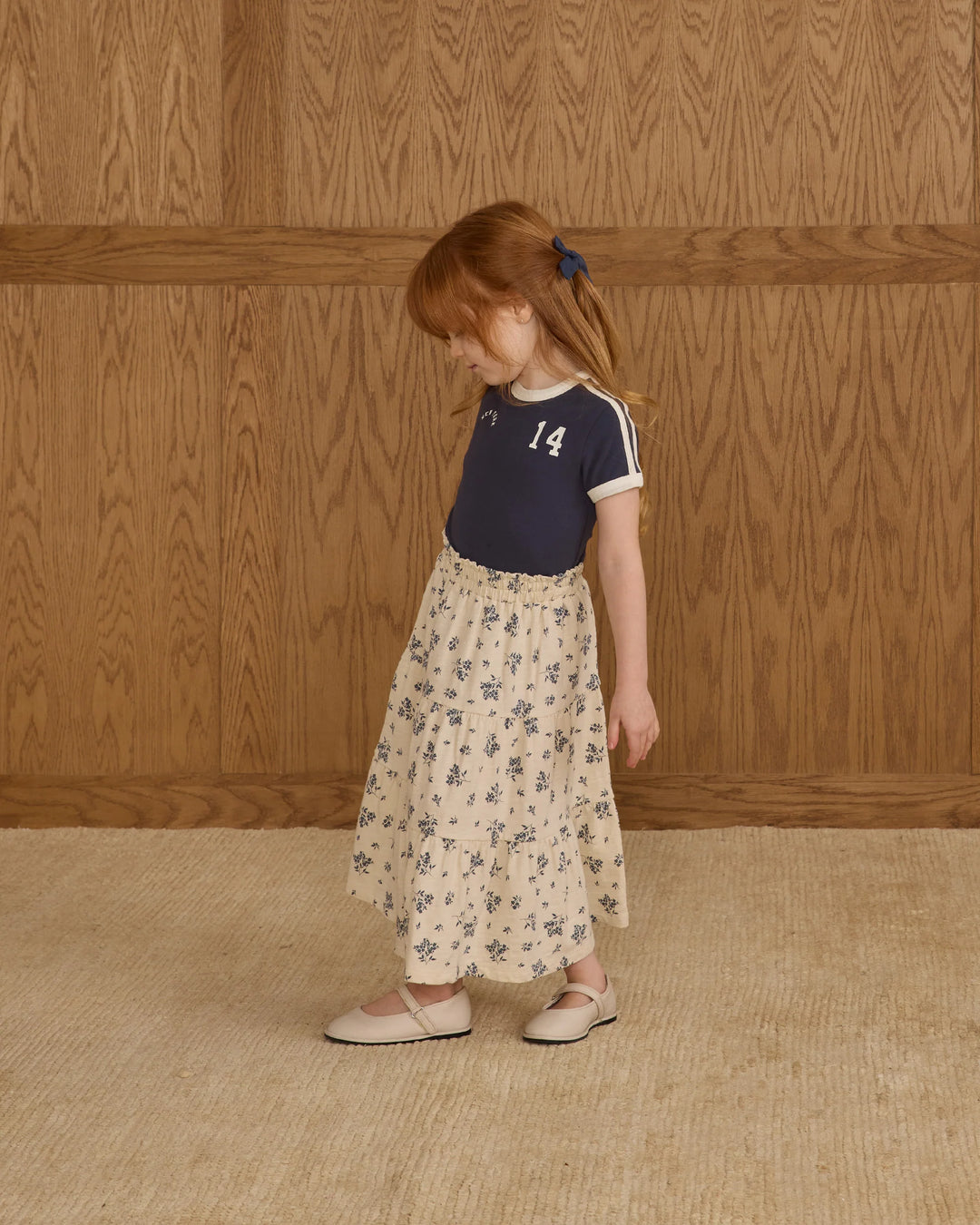 Rylee + Cru Ruffle Tiered Midi Skirt - Blue Floral