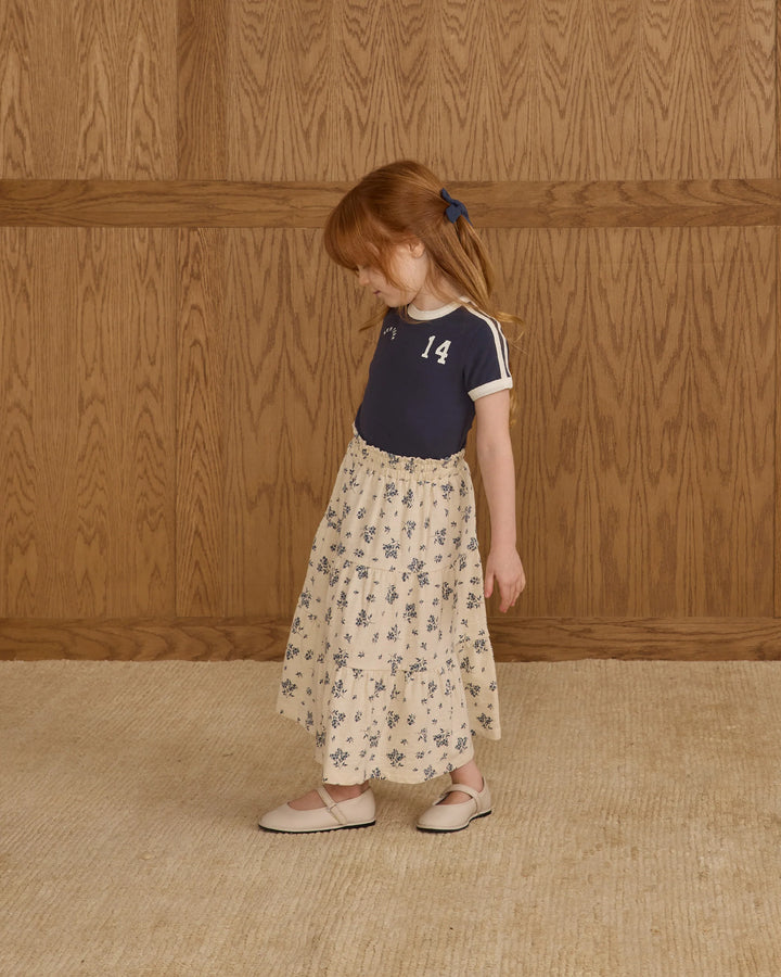 Rylee + Cru Ruffle Tiered Midi Skirt - Blue Floral