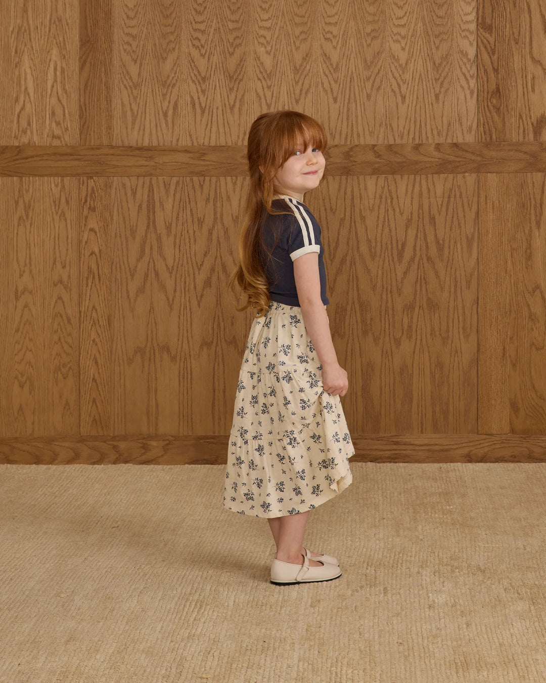 Rylee + Cru Ruffle Tiered Midi Skirt - Blue Floral