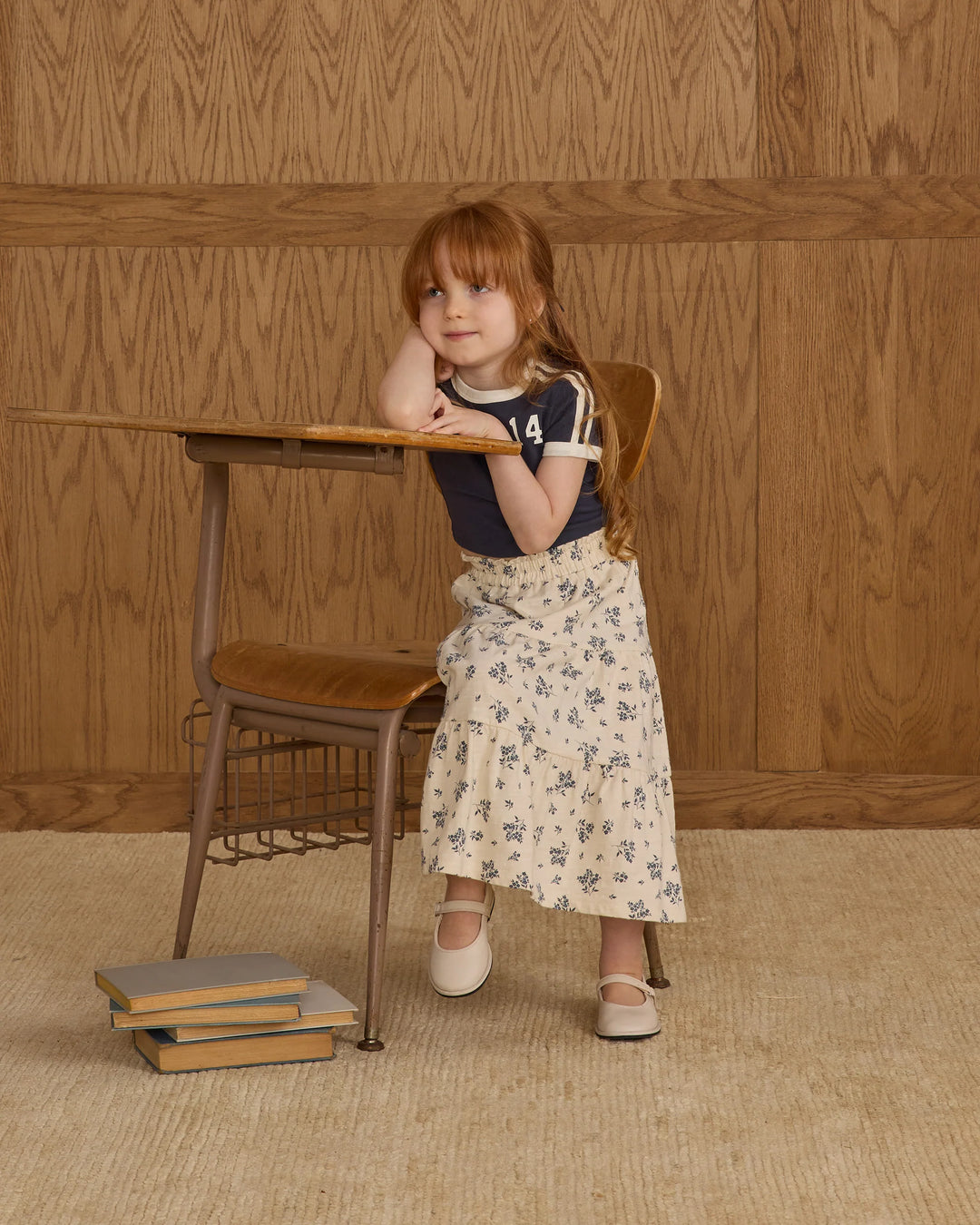 Rylee + Cru Ruffle Tiered Midi Skirt - Blue Floral