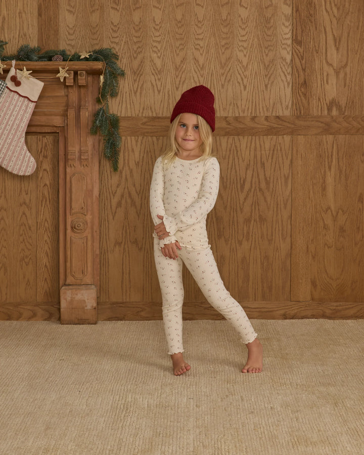 Rylee + Cru Ribbed Long Sleeve Top - Natural Ditsy