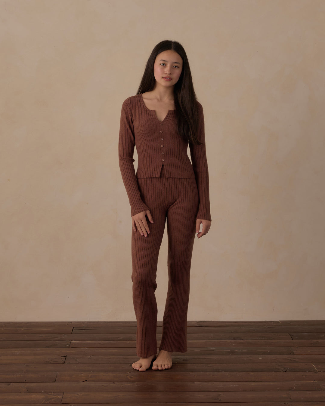 Rylee + Cru Flare Rib Knit Pant - Mulberry