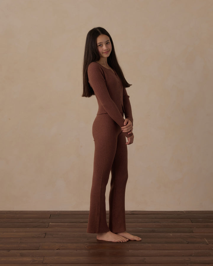 Rylee + Cru Flare Rib Knit Pant - Mulberry