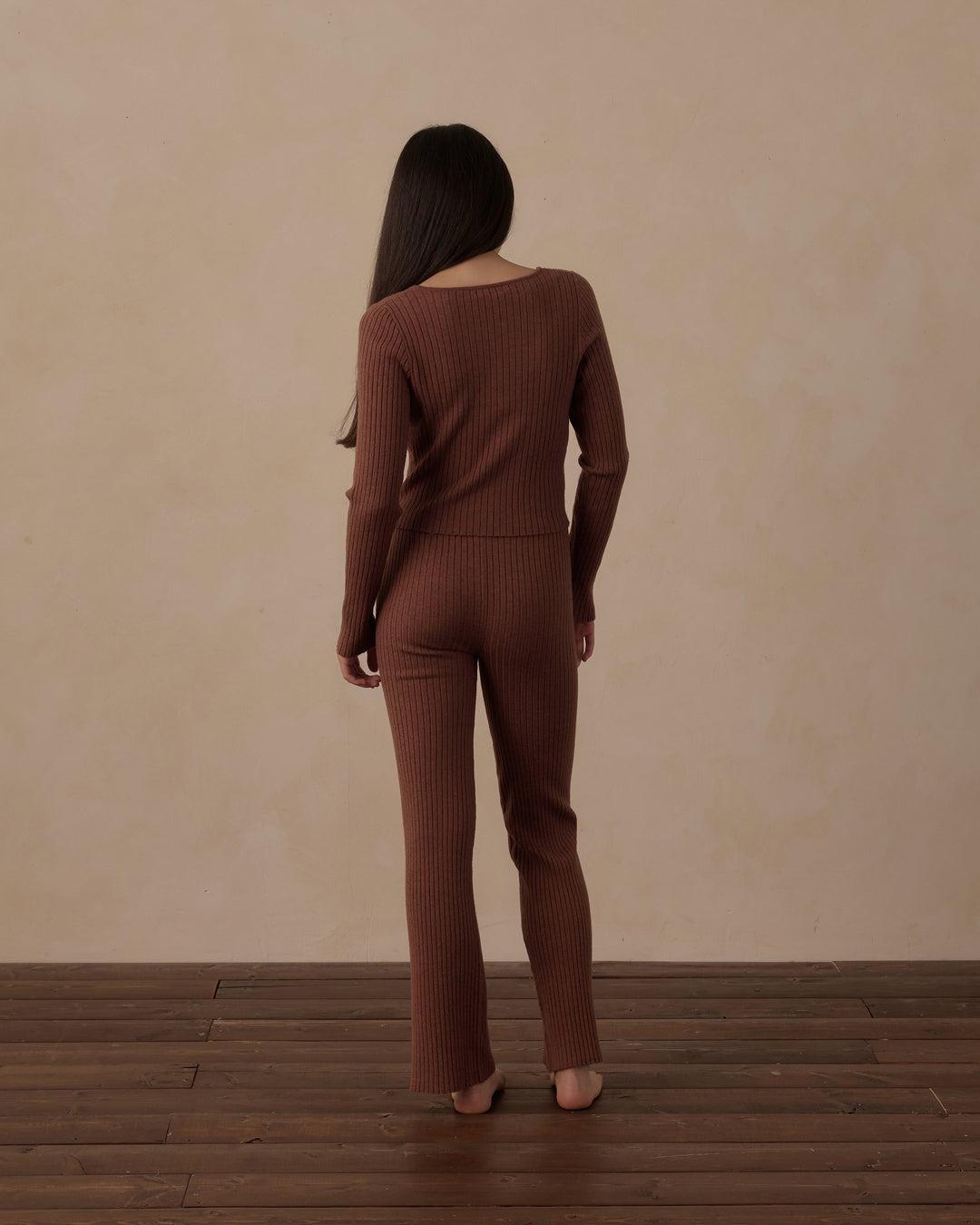 Rylee + Cru Flare Rib Knit Pant - Mulberry