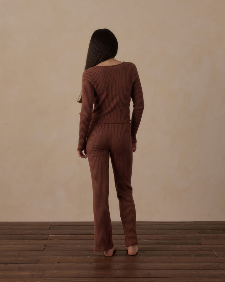 Rylee + Cru Flare Rib Knit Pant - Mulberry