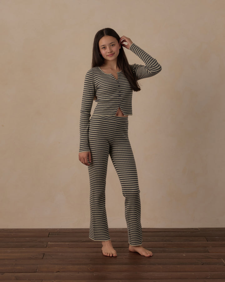 Rylee + Cru Teen Flare Rib Knit Pant - Midnight Stripe