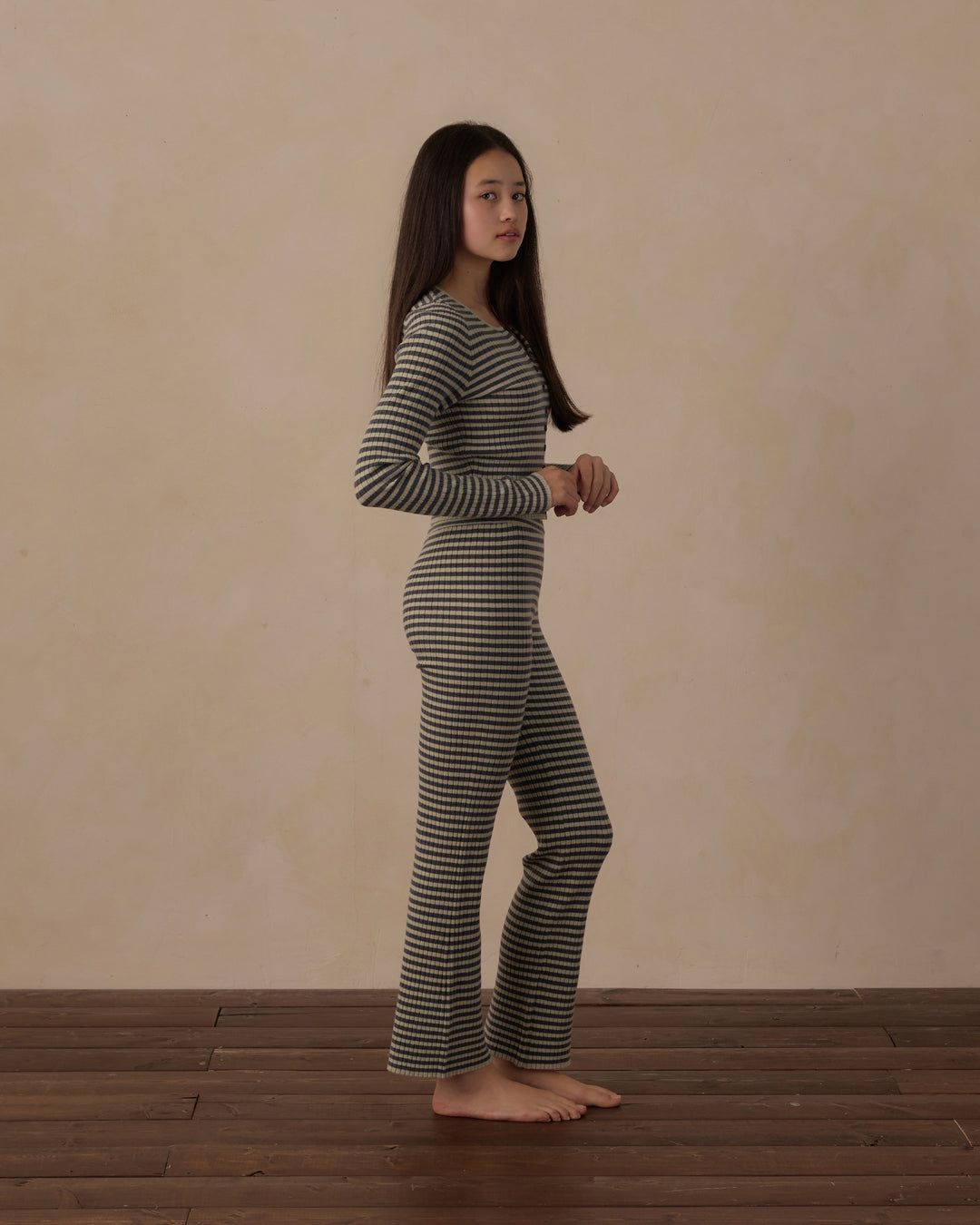 Rylee + Cru Teen Flare Rib Knit Pant - Midnight Stripe