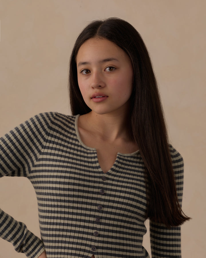 Rylee + Cru Teen Long Sleeve Knit Tee - Midnight Stripe