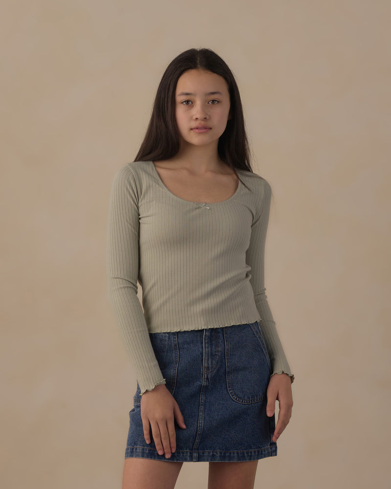 Rylee + Cru Teen Ribbed Long Sleeve Knit Tee - Sage