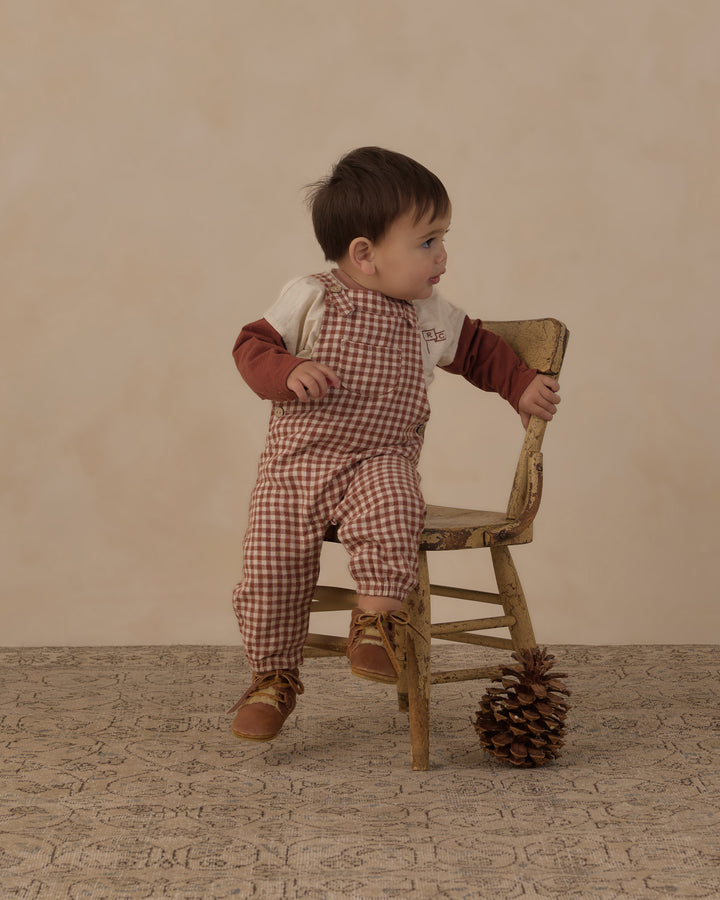 Rylee + Cru Baby Overalls Brick Check