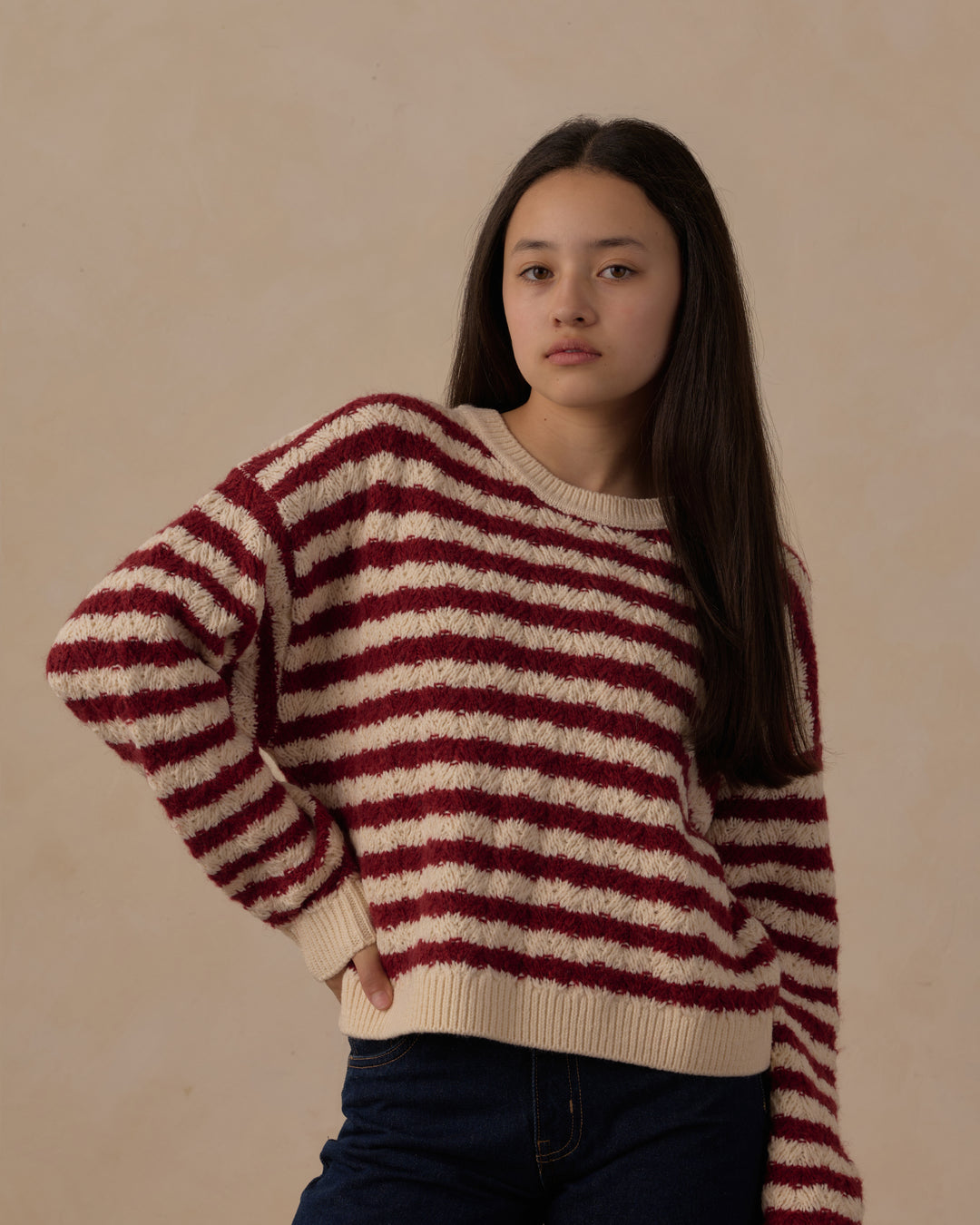 Rylee + Cru Teen Carolina Sweater - Ruby Stripe