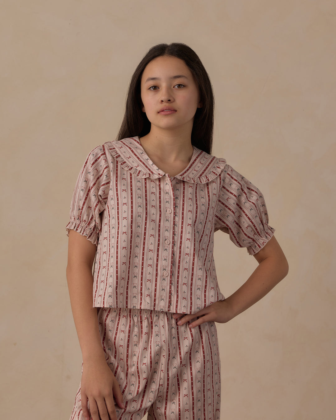 Rylee + Cru Teen Ruffle Pajamas - Candy Cane Lane