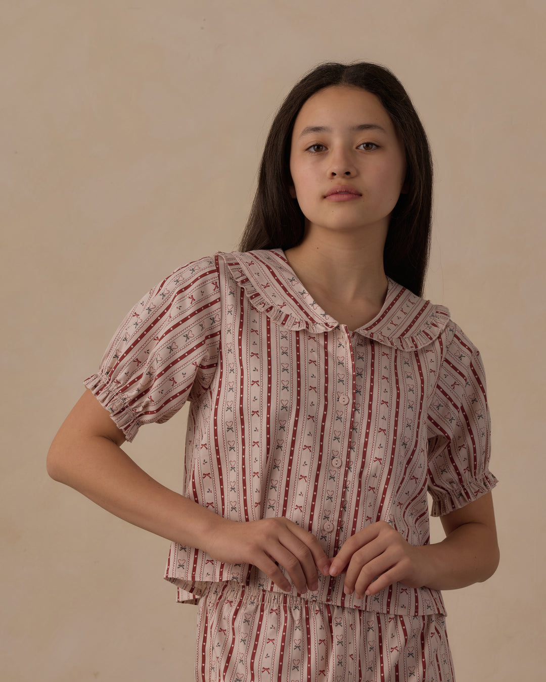 Rylee + Cru Teen Ruffle Pajamas - Candy Cane Lane