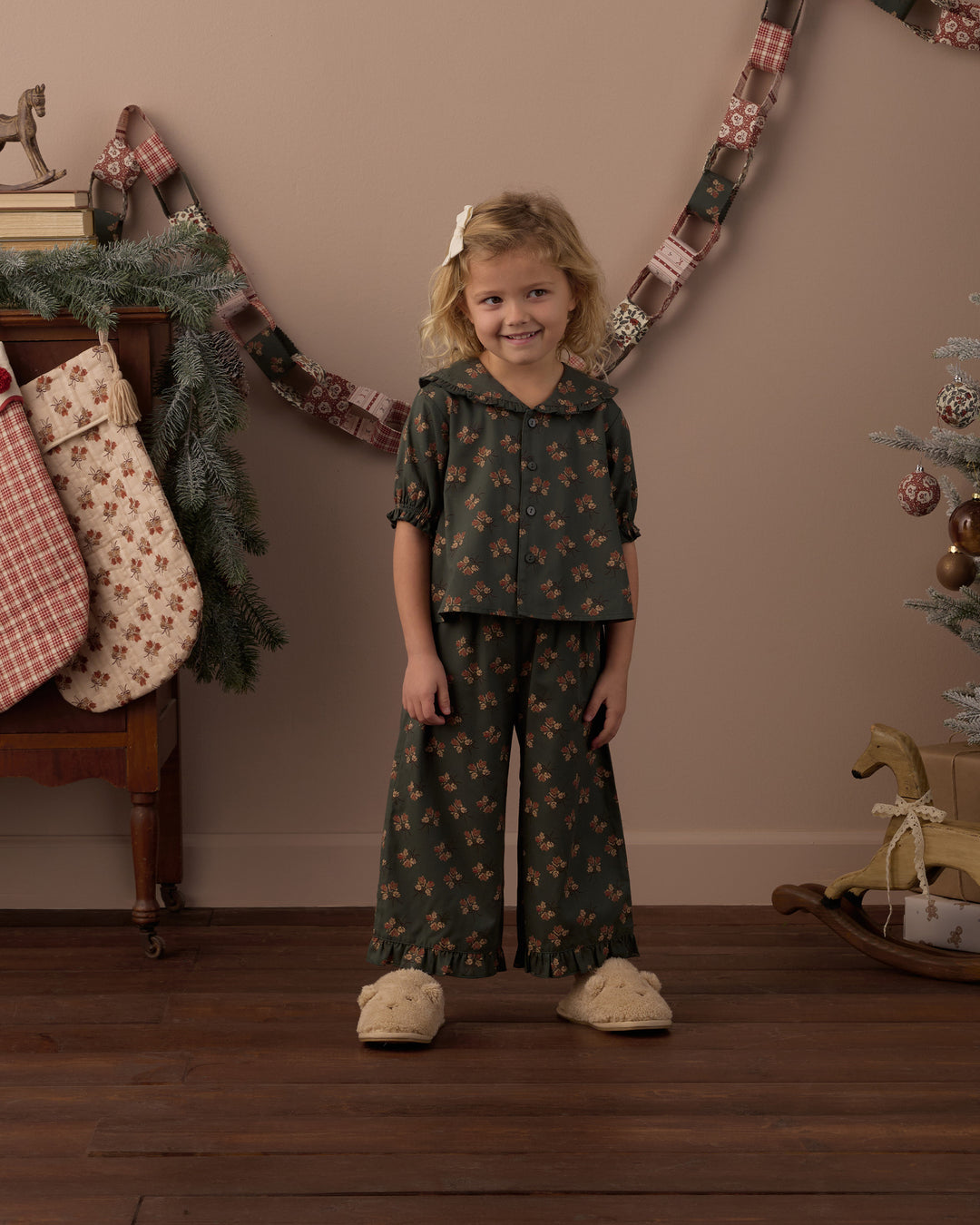 Rylee + Cru Ruffle Pajamas - Evergreen Bouquet