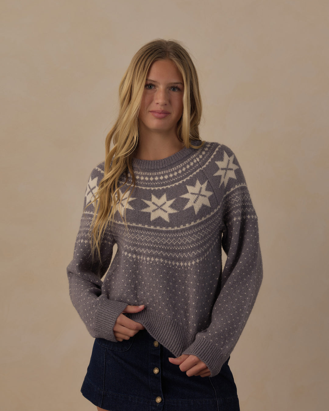 Rylee + Cru Teen Fair Isle Sweater - Slate