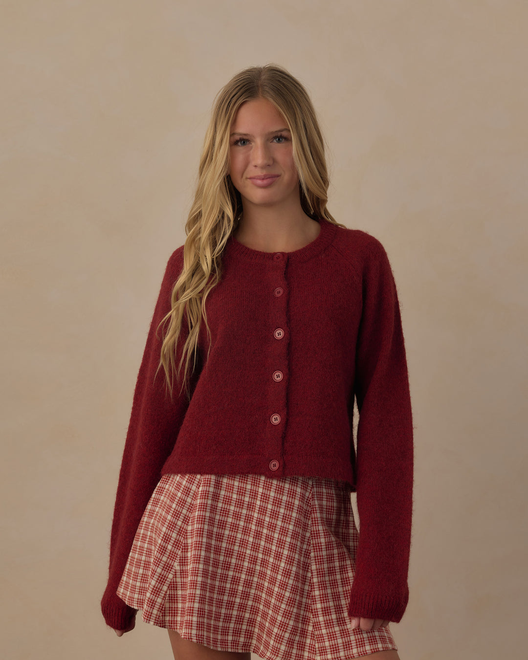 Rylee + Cru Teen Fuzzy Cardigan - Ruby