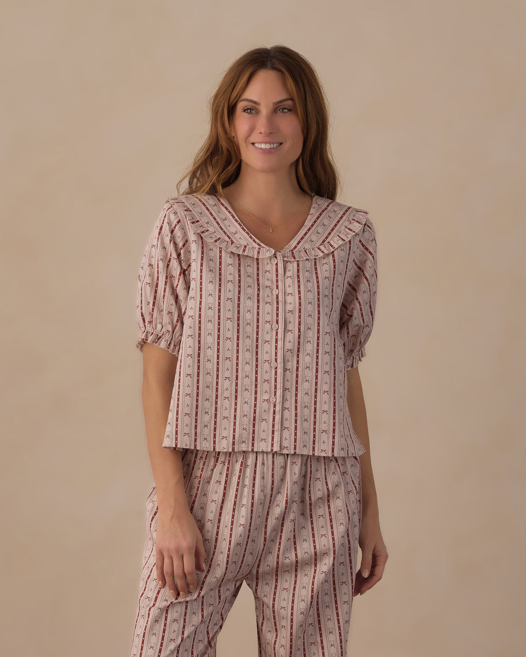 Rylee + Cru Women's Ruffle Pajamas - Candy Cane Lane