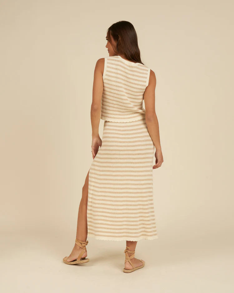 Rylee + Cru Knit Midi Skirt - Sand Stripe