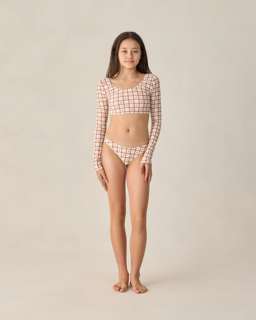 Rylee + Cru Teen Rashguard Bikini Set - Cherry Check