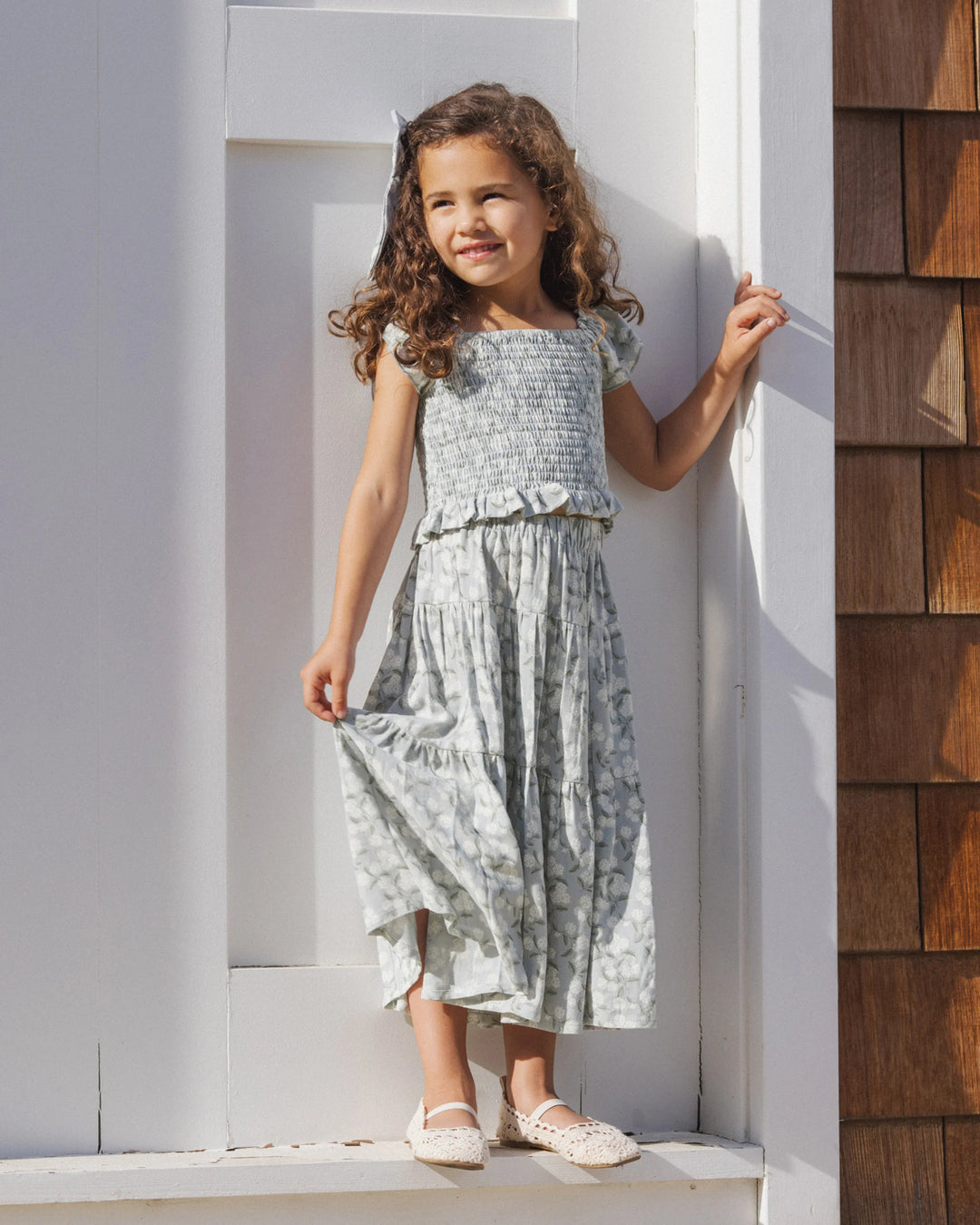 Rylee + Cru Tiered Midi Skirt - Light Blue