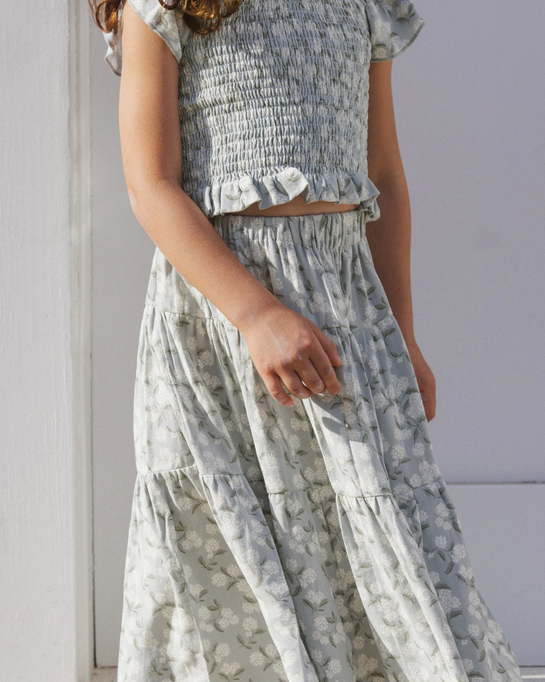 Rylee + Cru Tiered Midi Skirt - Light Blue