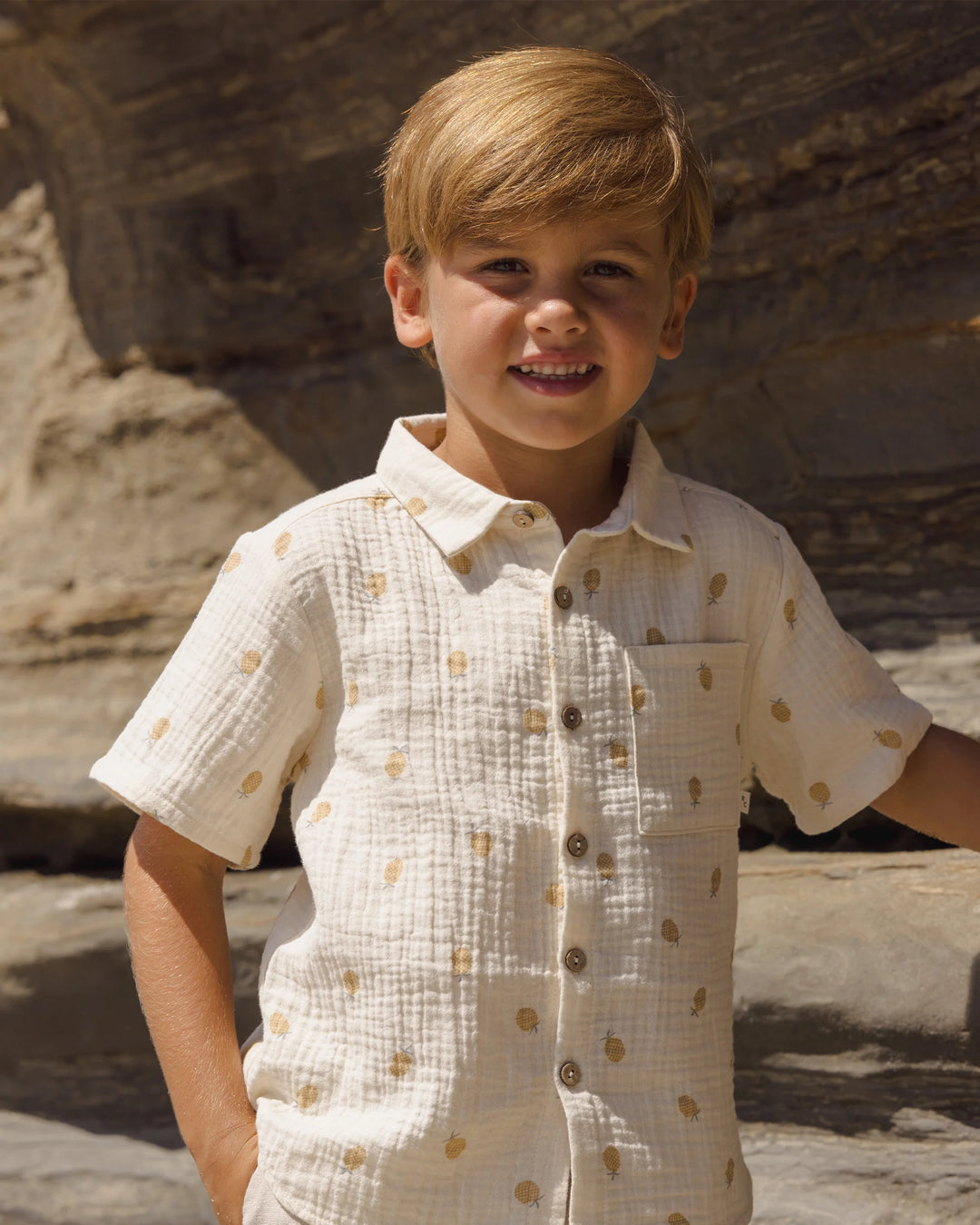 Rylee + Cru Collared Short Sleeve Shirt - Pineapple