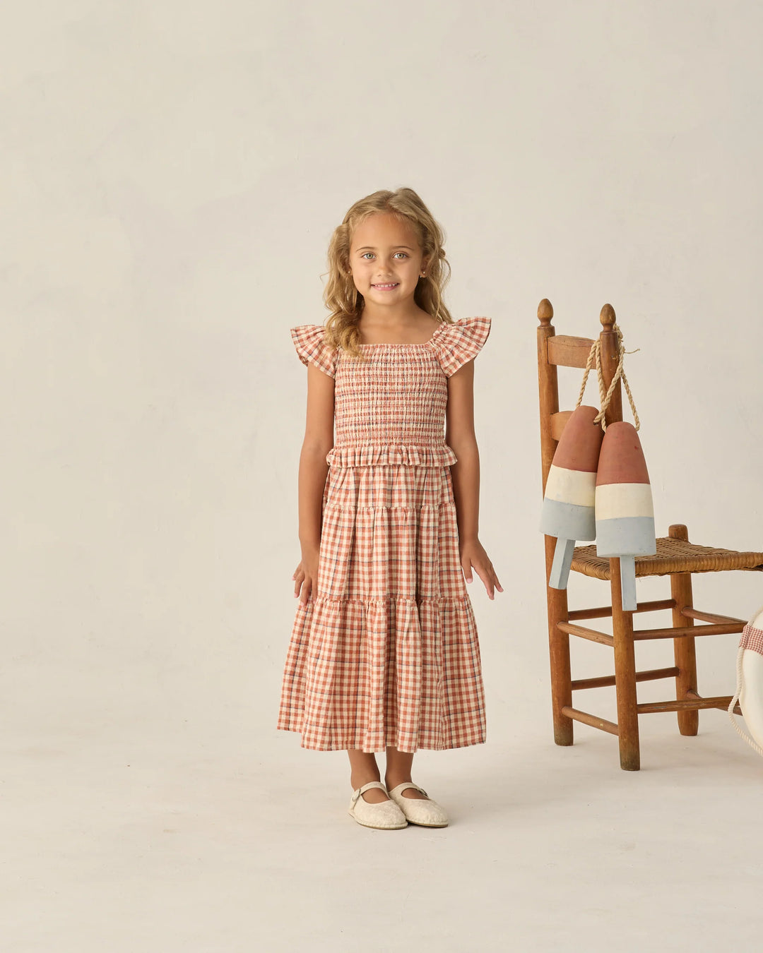 Rylee + Cru Tiered Midi Skirt - Poppy Gingham