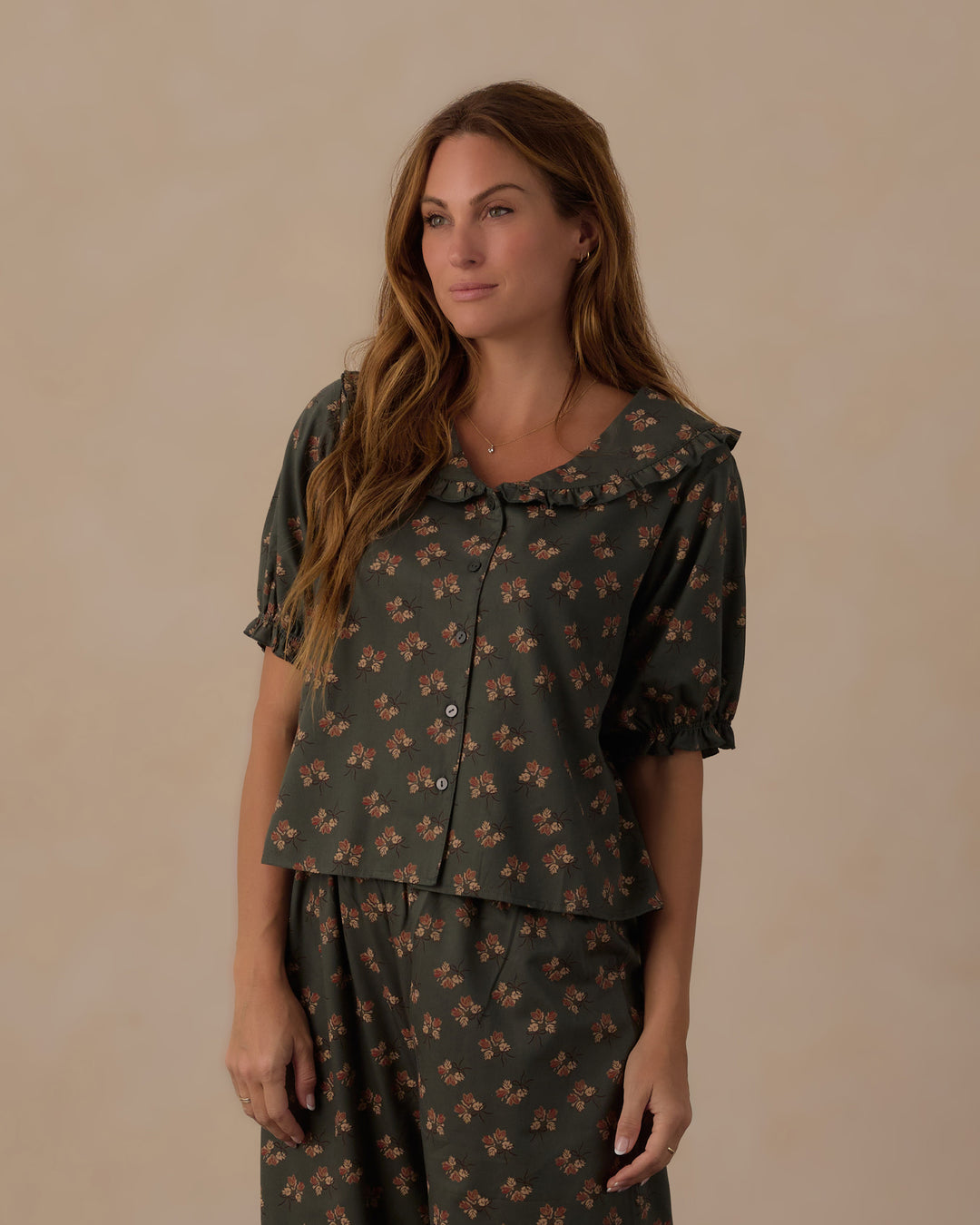 Rylee + Cru Women's Ruffle Pajamas - Evergreen Bouquet