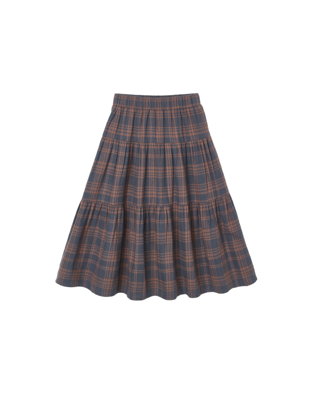 Rylee + Cru Tiered Midi Skirt - Midnight Plaid