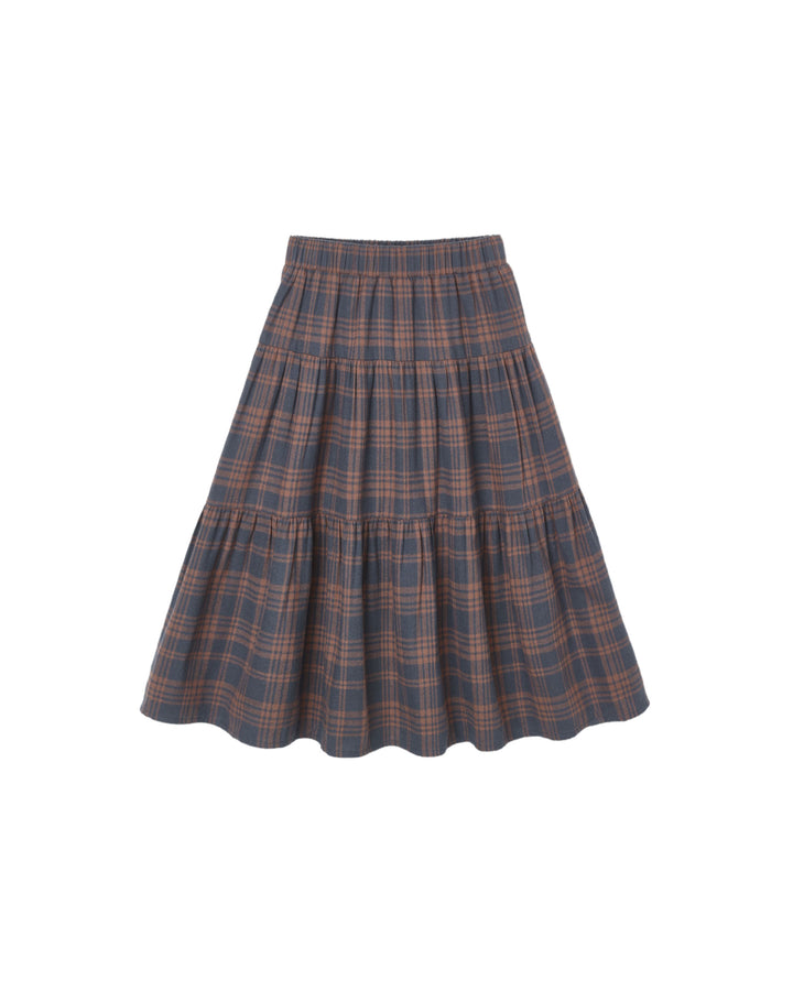 Rylee + Cru Tiered Midi Skirt - Midnight Plaid