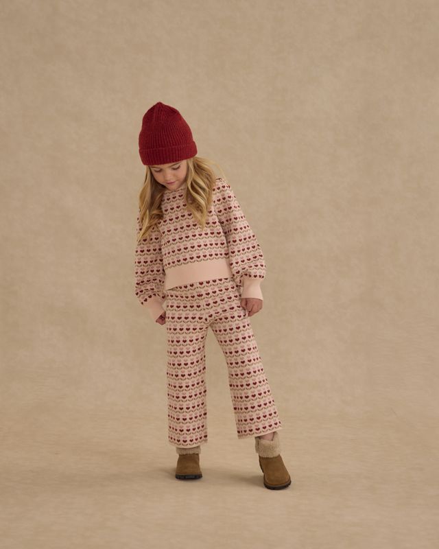 Rylee + Cru Jacquard Knit Set - Ruby Hearts