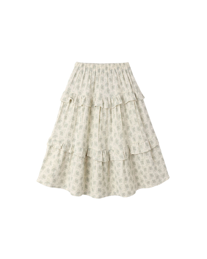 Rylee + Cru Ruffled Midi Skirt - Green Iris