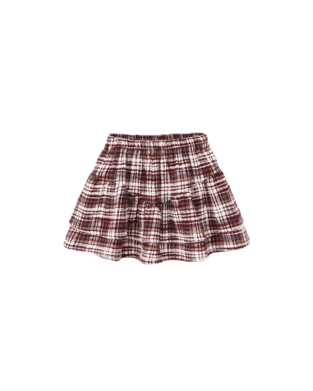Rylee + Cru Tiered Mini Skirt - Burgundy Plaid