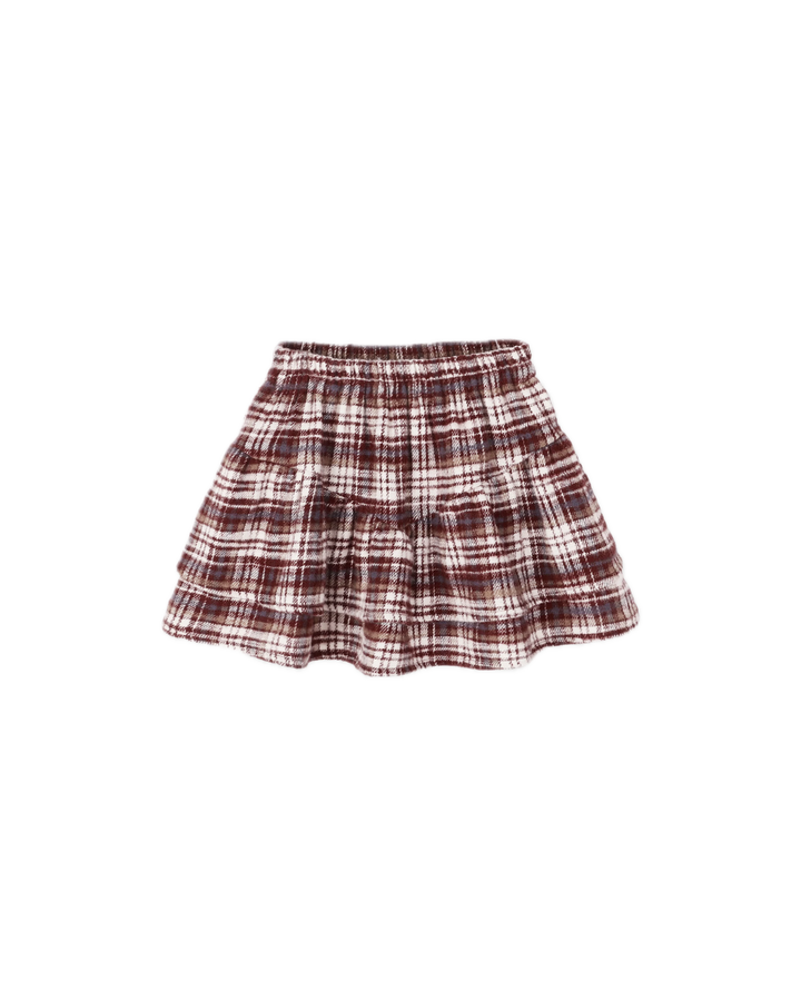 Rylee + Cru Tiered Mini Skirt - Burgundy Plaid