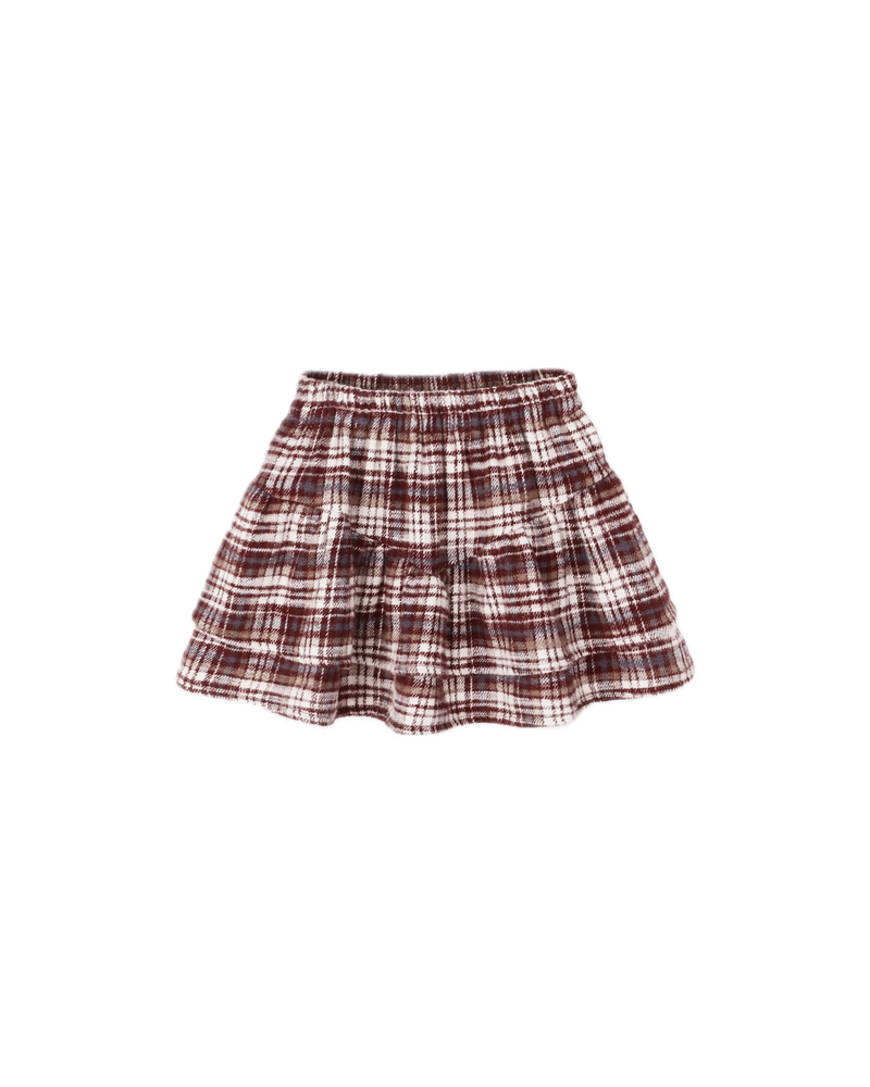 Rylee + Cru Tiered Mini Skirt - Burgundy Plaid
