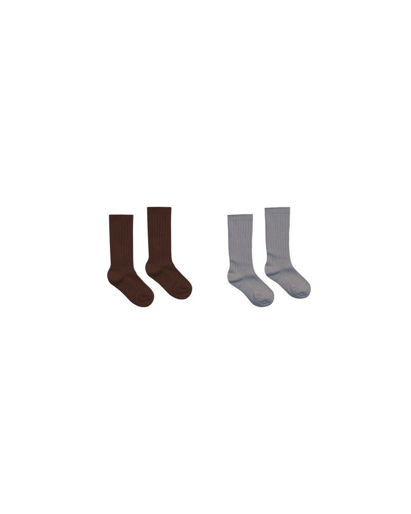 Rylee + Cru Ribbed Socks, 2-pack - Brown, Dusty Blue